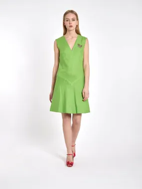 1960s Gandini V-neck Cotton Dress in Bright Green