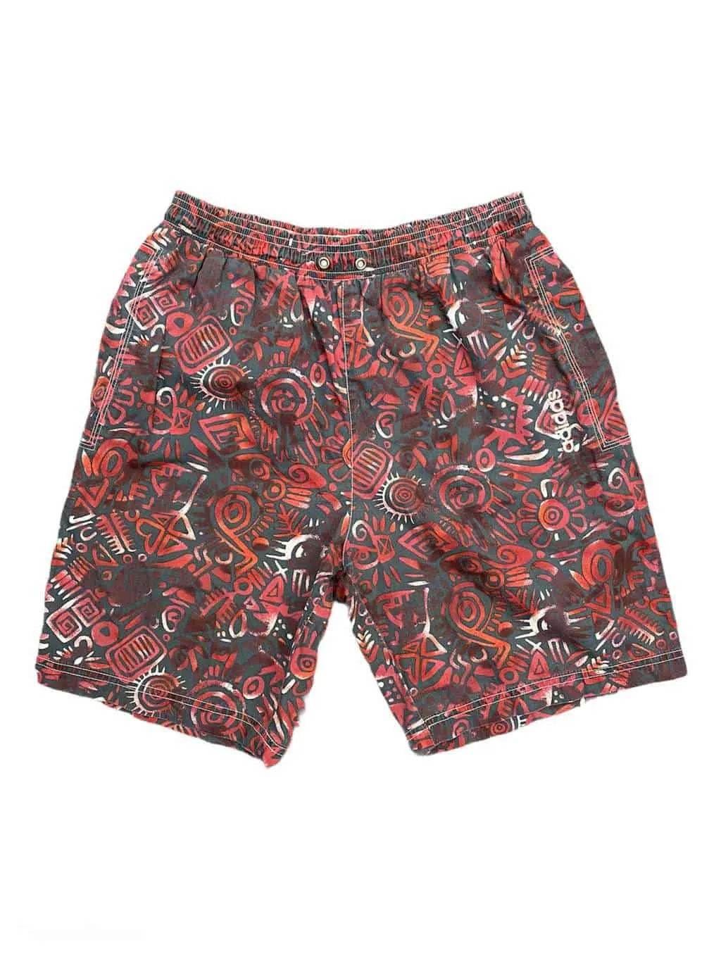 90s Adidas Vintage Surf Shorts Grey Red Abstract Elasticated Waistband S