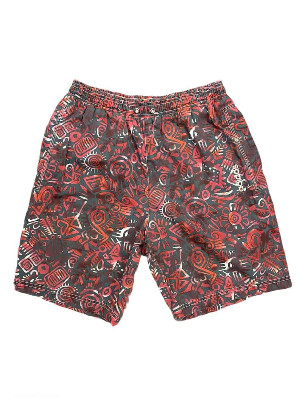 90s Adidas Vintage Surf Shorts Grey Red Abstract Elasticated Waistband S