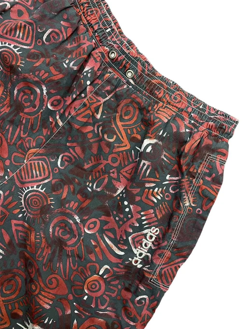 90s Adidas Vintage Surf Shorts Grey Red Abstract Elasticated Waistband S