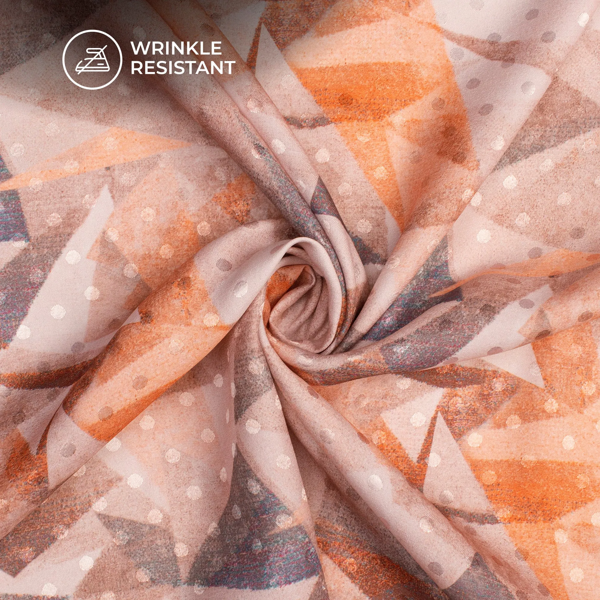 Abstract Jacquard Satin Fabric with Digital Print in Dusty Orange - 56 Width