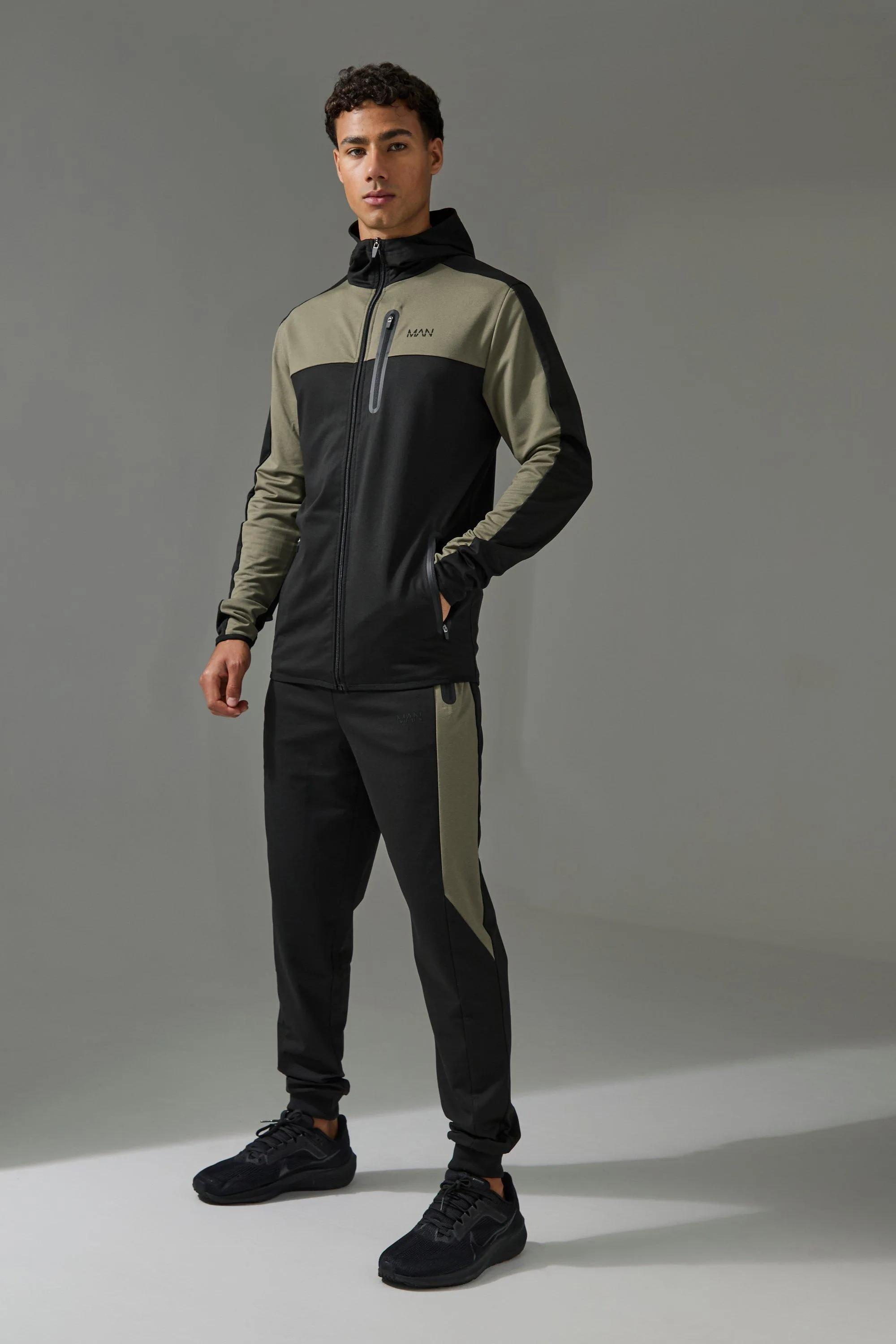 Active Colour Block Funnel Hooded Tracksuit