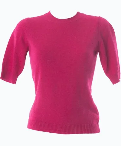 Altramoda Redressing the World Pink/Purple Women's Short Sleeve Sweater In Pure Cashmere Fuchsia