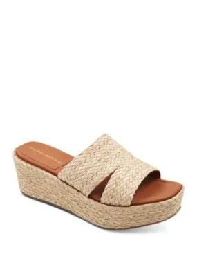 ANDRE ASSOUS Beige Raffia Platform Wedge Espadrille Shoes.