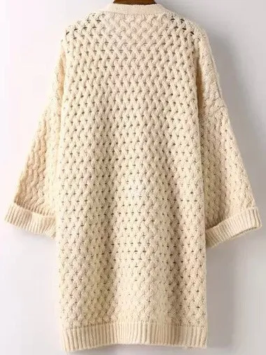 Knitted Beige Coat Jacket with Pockets