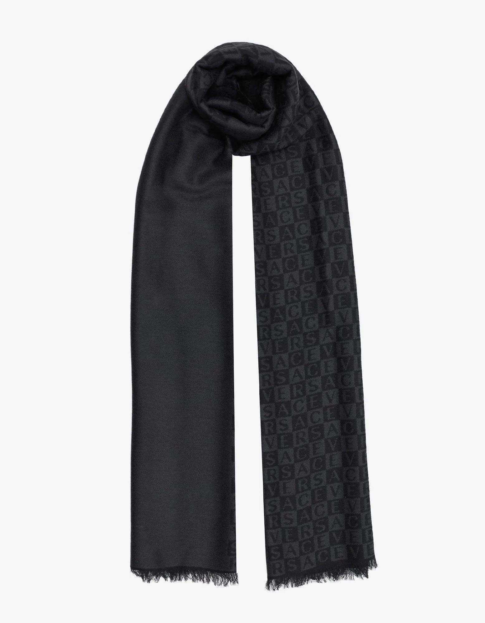 Checkered Logo Wool Scarf in Black and Grey