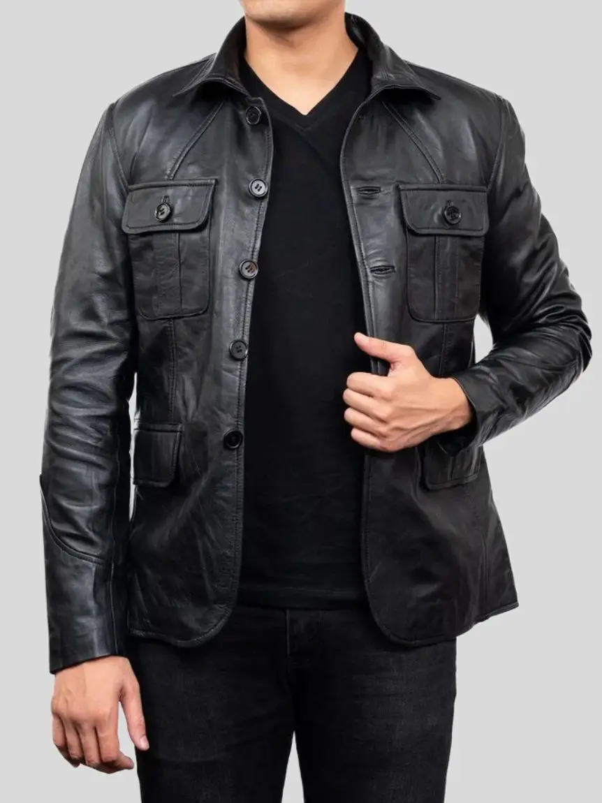 Black Leather Blazer for Men - Tapu Leather Jackets NZ