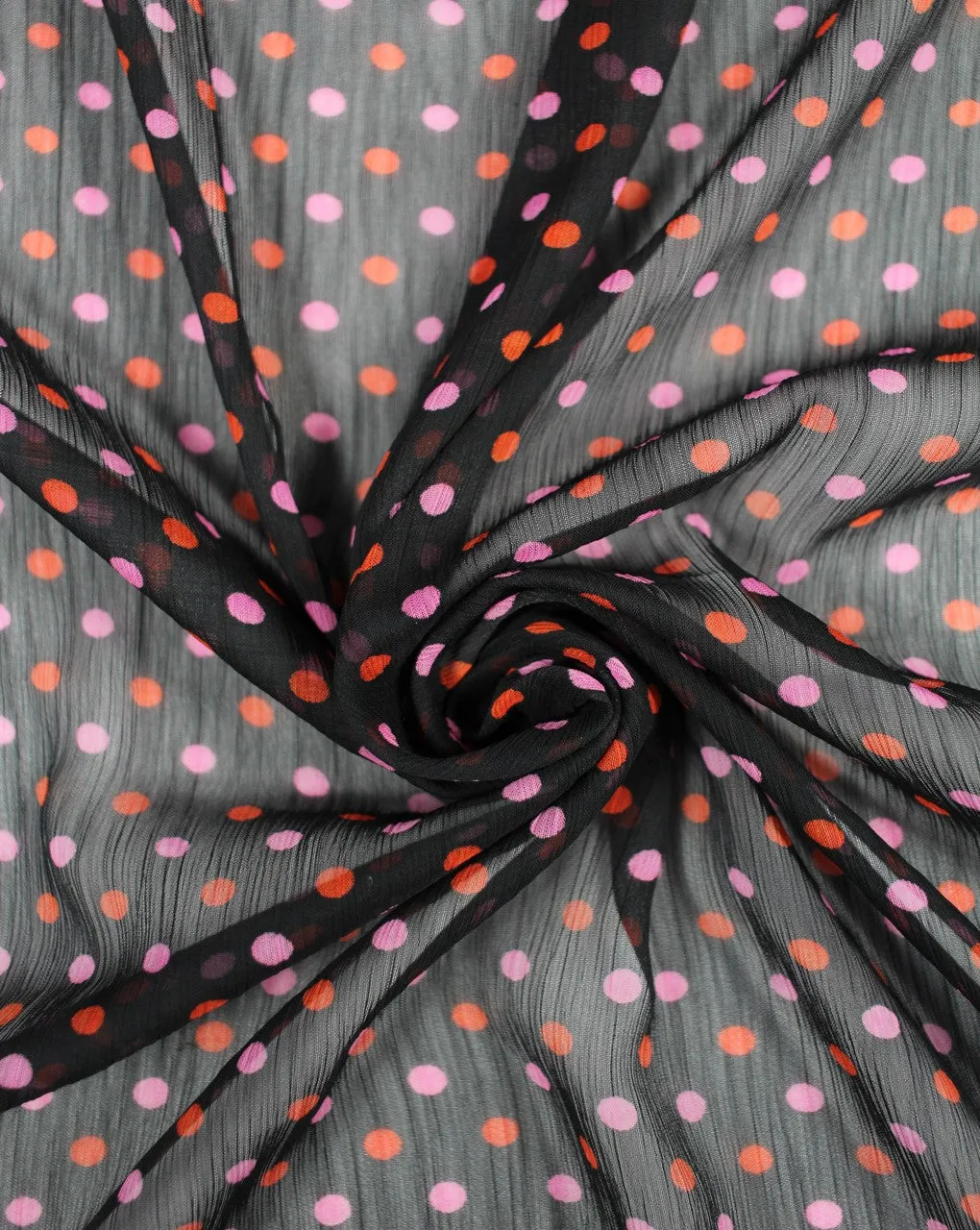 Black Orange Pink Polka Dot Print Chiffon Fabric