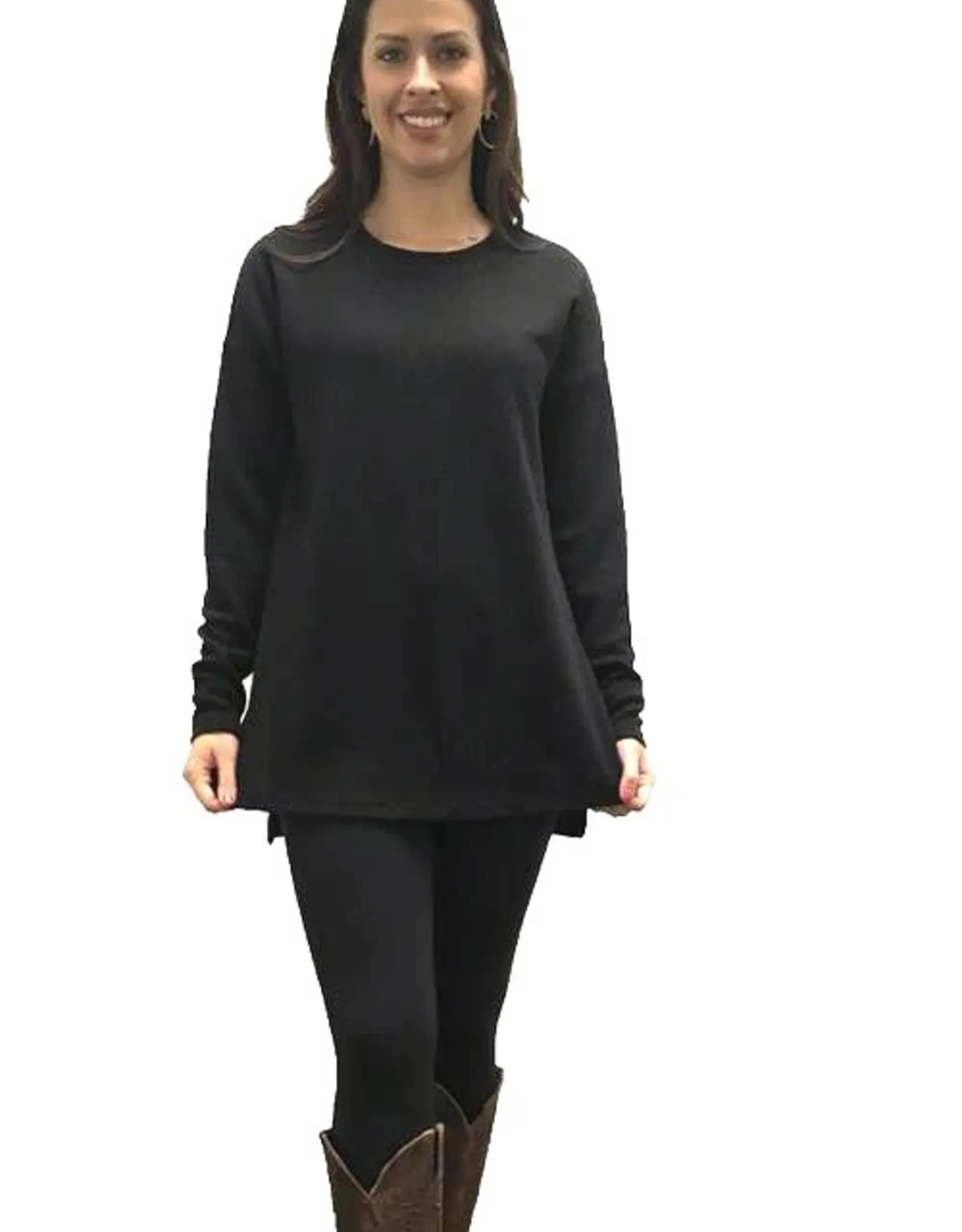 Black Waffle Shirt with Long Sleeves for Women