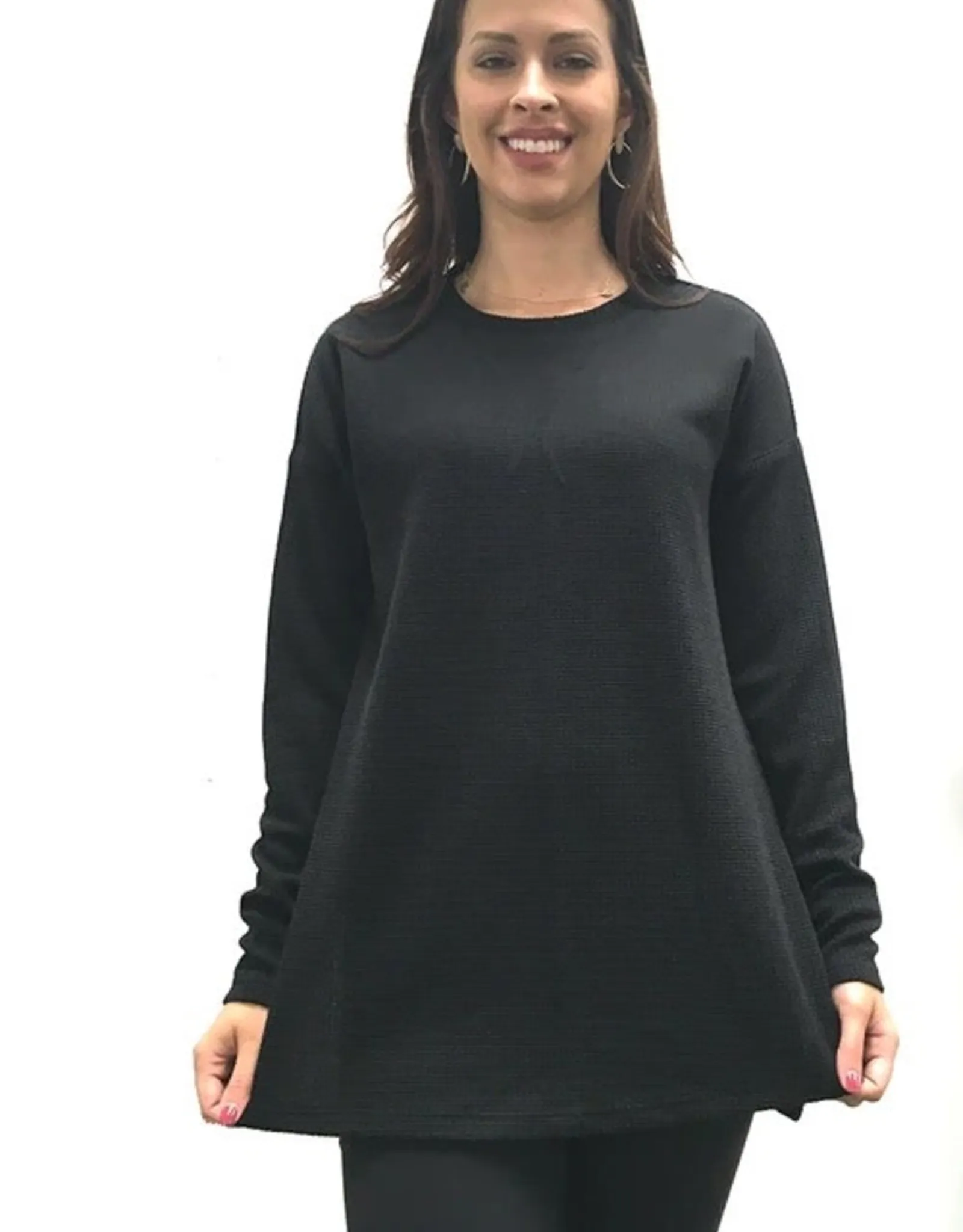 Black Waffle Shirt with Long Sleeves for Women