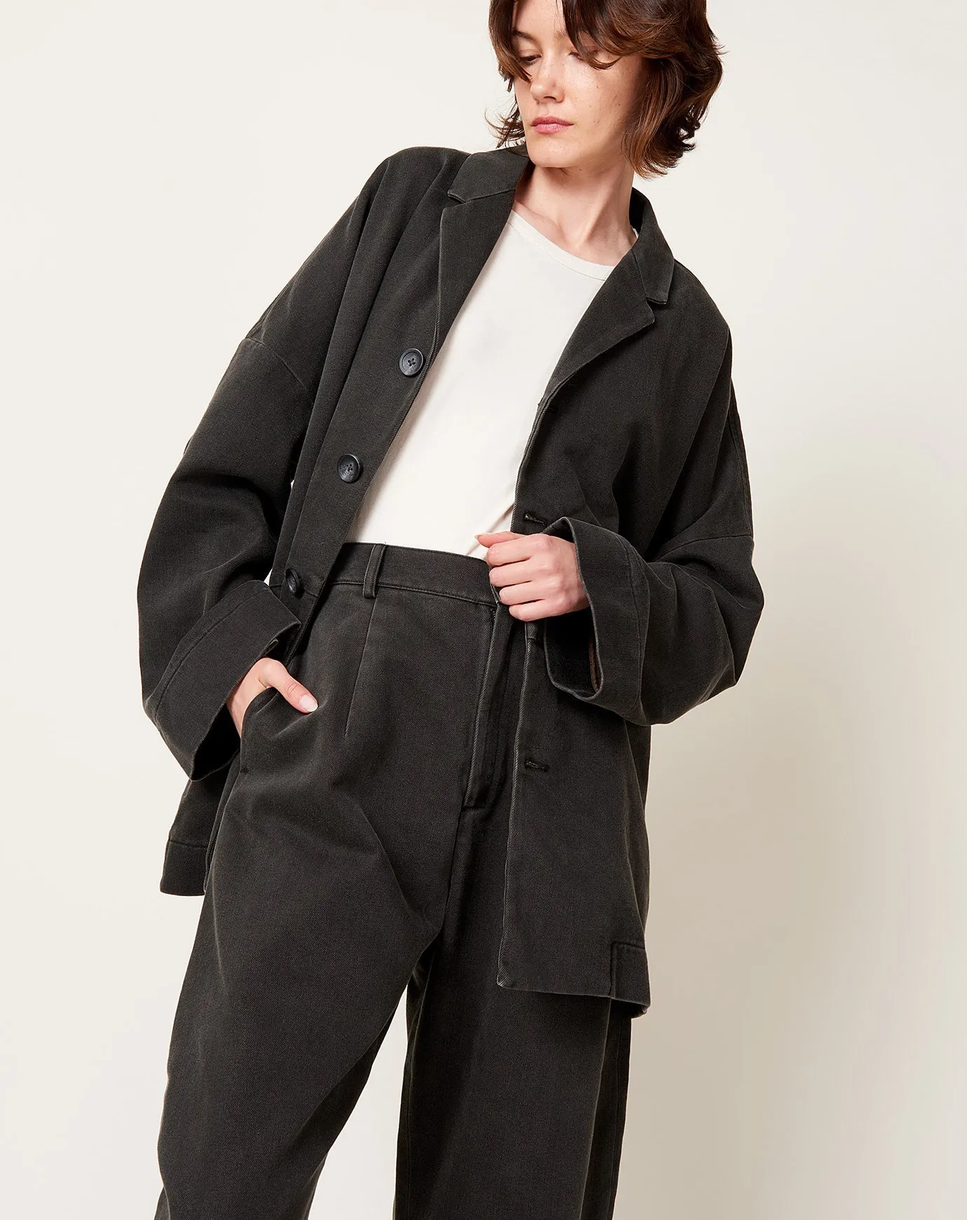 Black Washed Sand Blazer Coat