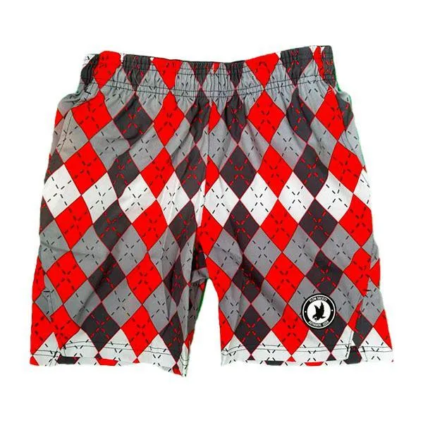 Red and Grey Argyle Tennis Shorts for Boys.