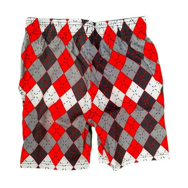 Red and Grey Argyle Tennis Shorts for Boys.