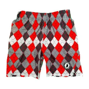 Red and Grey Argyle Tennis Shorts for Boys.