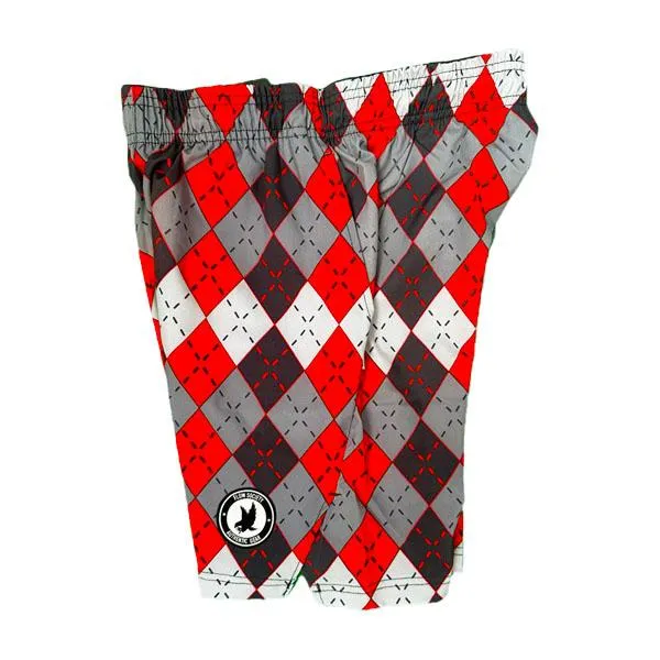 Red and Grey Argyle Tennis Shorts for Boys.