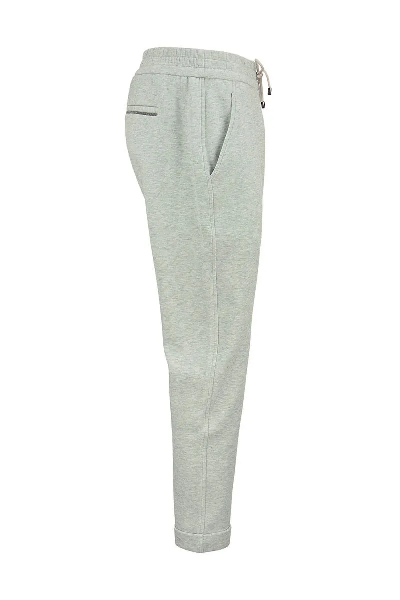 BRUNELLO CUCINELLI Women's Lightweight Stretch Cotton Fleece Trousers in Grey FW21