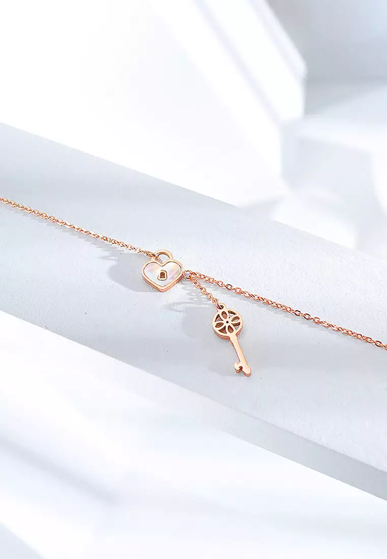 Bullion Gold BULLION GOLD Flower pattern key & lock in Rose Gold Layered Steel Jewellery