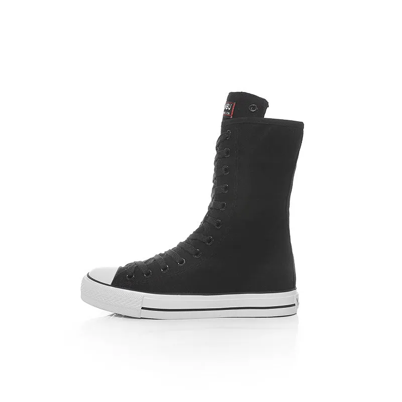 Lace-up Mid Calf Sneakers for Women / Rock Style Female Shoes