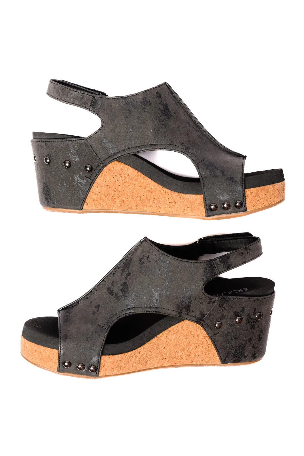 Black Metallic Carley Wedge Sandals