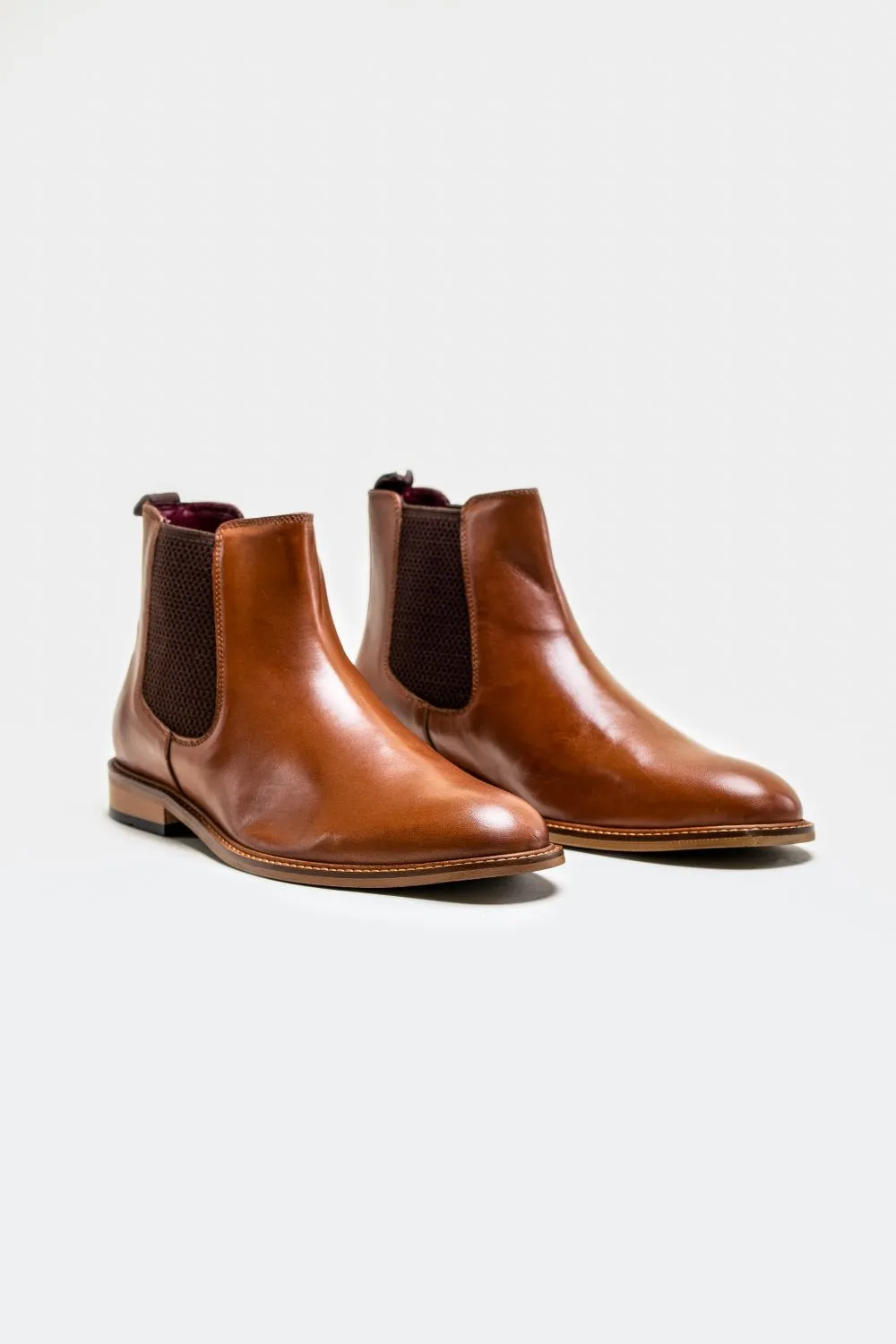 Tan Slip On Leather Brogue Boots by Cavani Watson