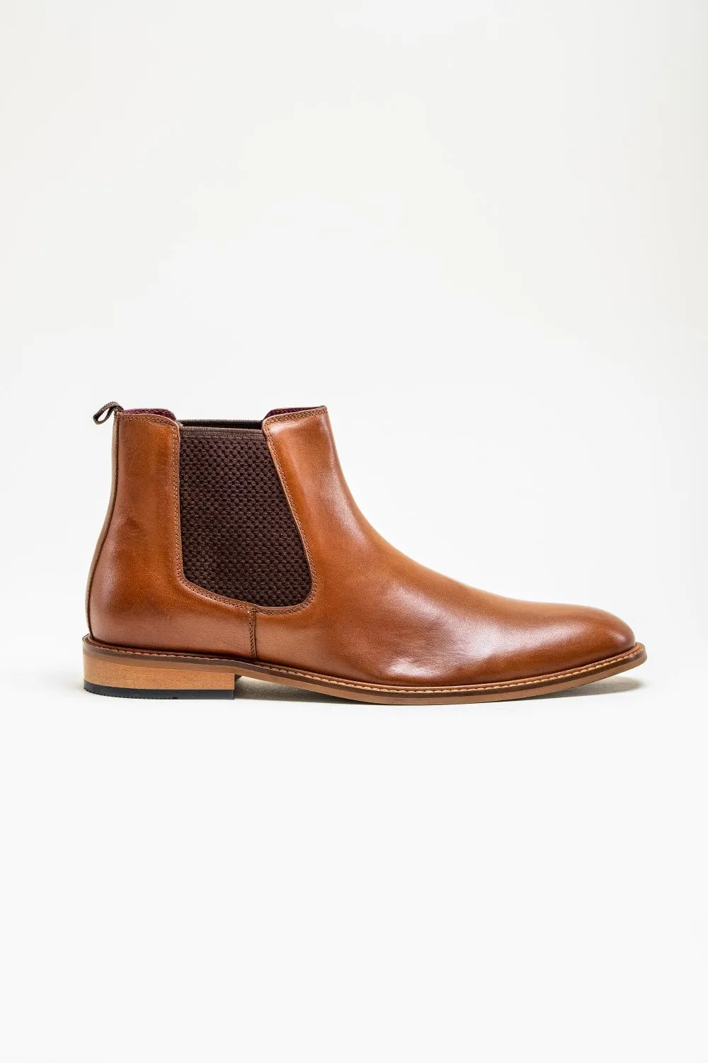 Tan Slip On Leather Brogue Boots by Cavani Watson