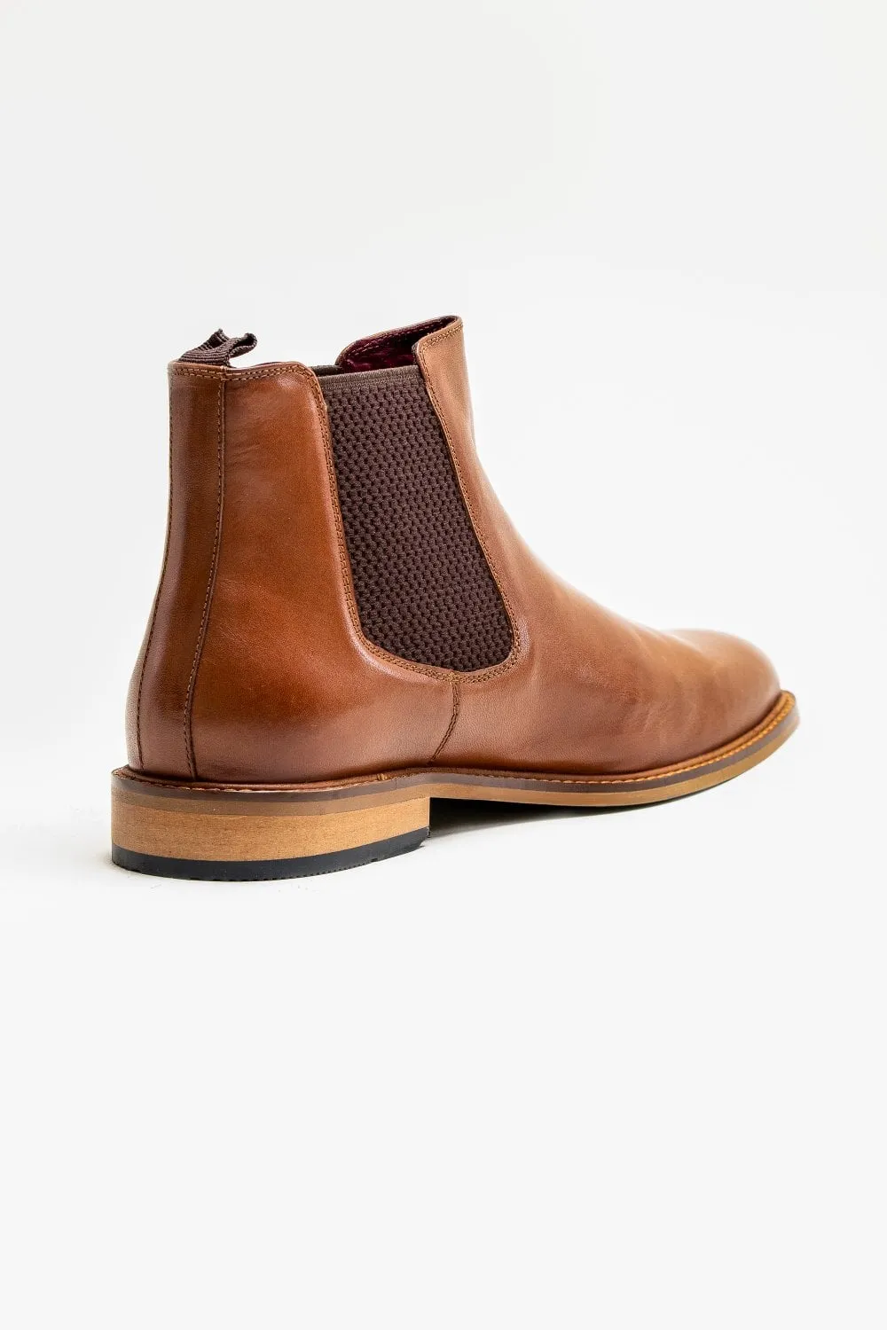 Tan Slip On Leather Brogue Boots by Cavani Watson