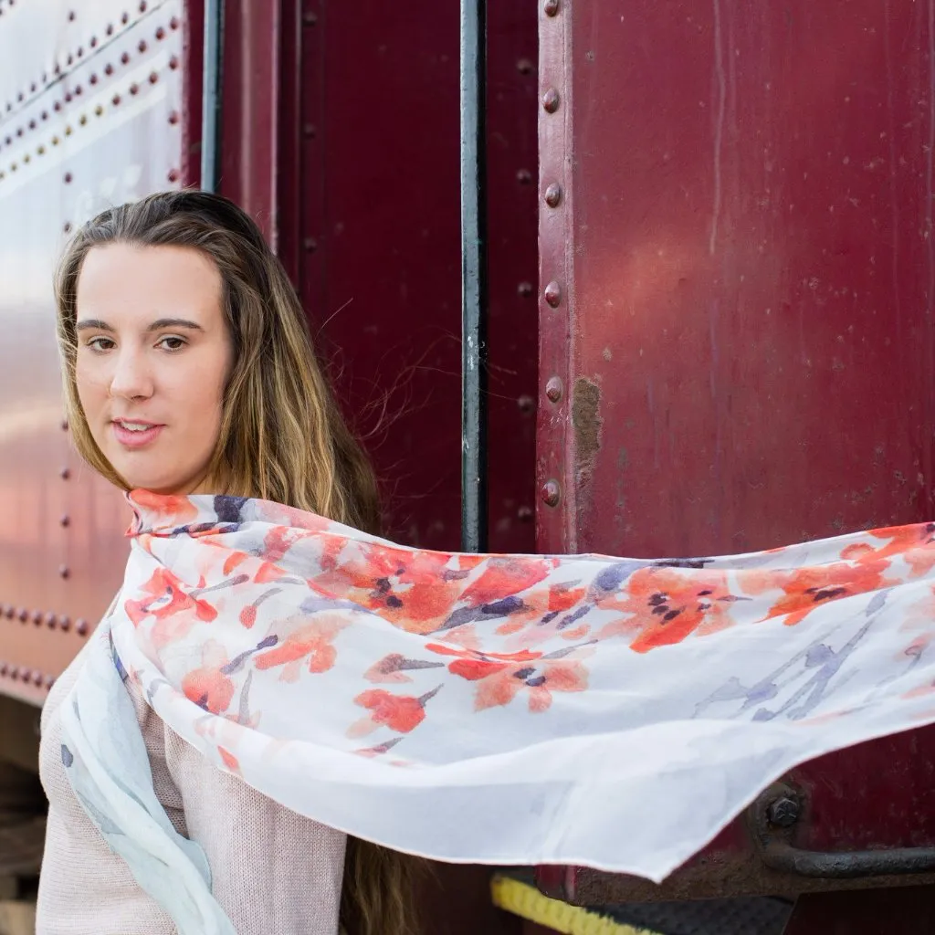 Silk Scarf with Cherry Blossom Print