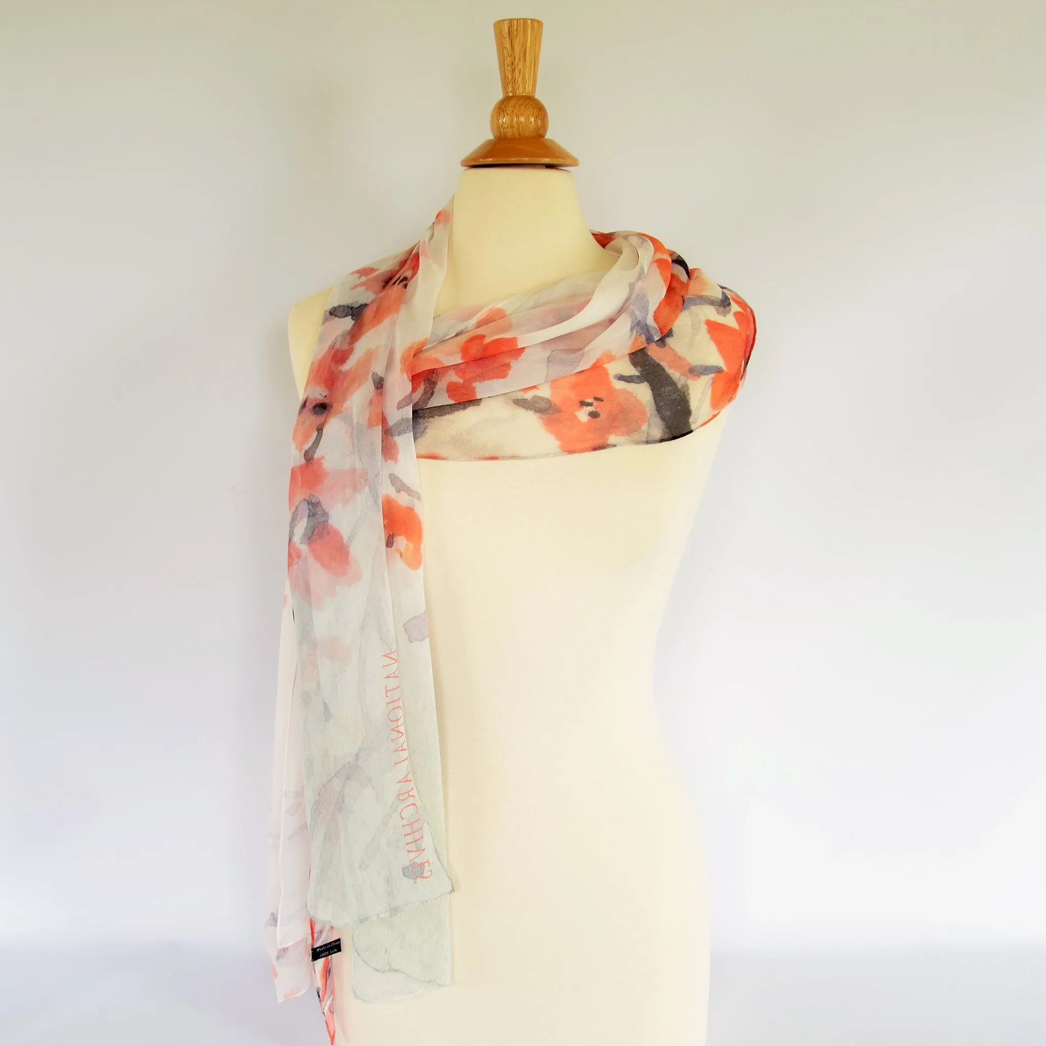 Silk Scarf with Cherry Blossom Print