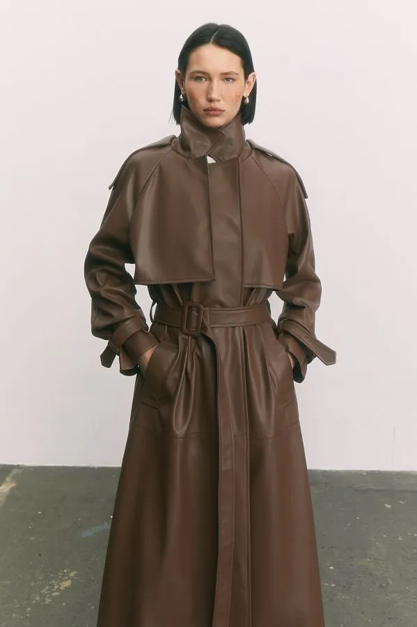 Chic Leather-Look Trench Coat