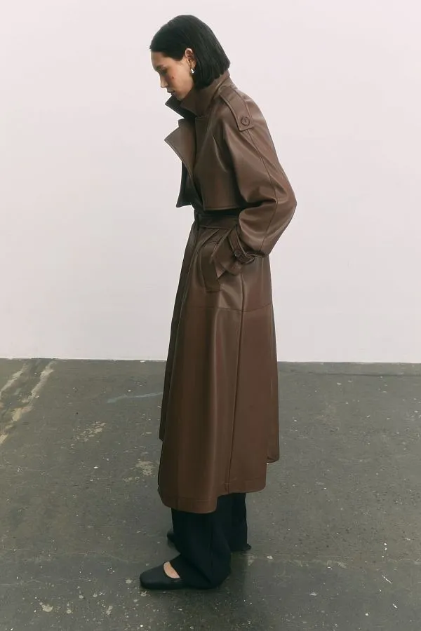 Chic Leather-Look Trench Coat