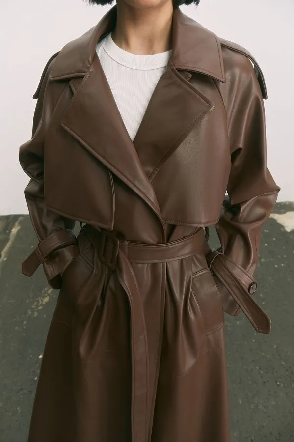 Chic Leather-Look Trench Coat