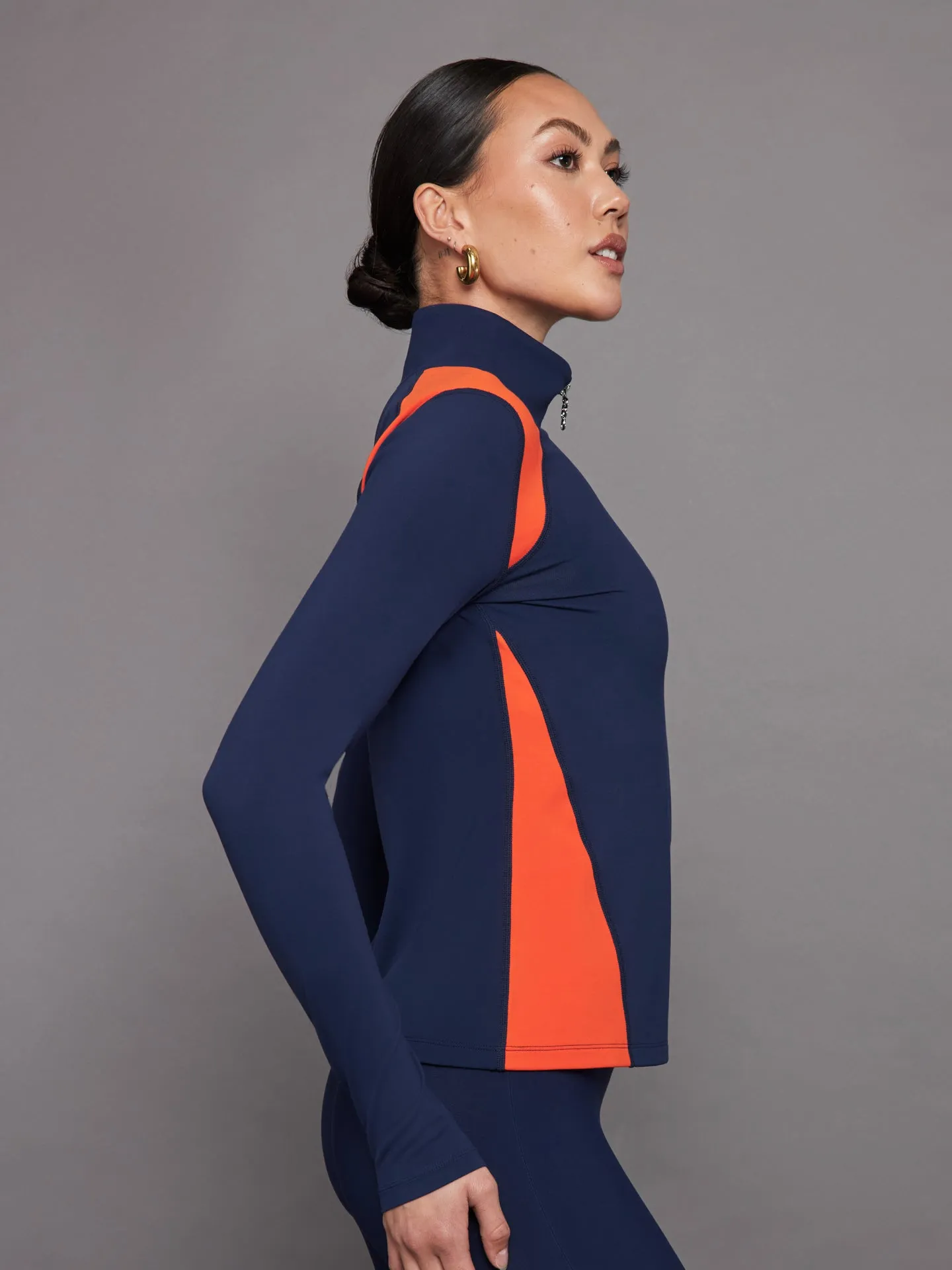 Colorblock Half Zip Top Melt Navy Orange