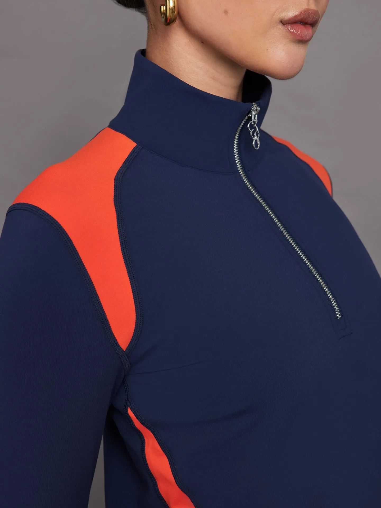 Colorblock Half Zip Top Melt Navy Orange