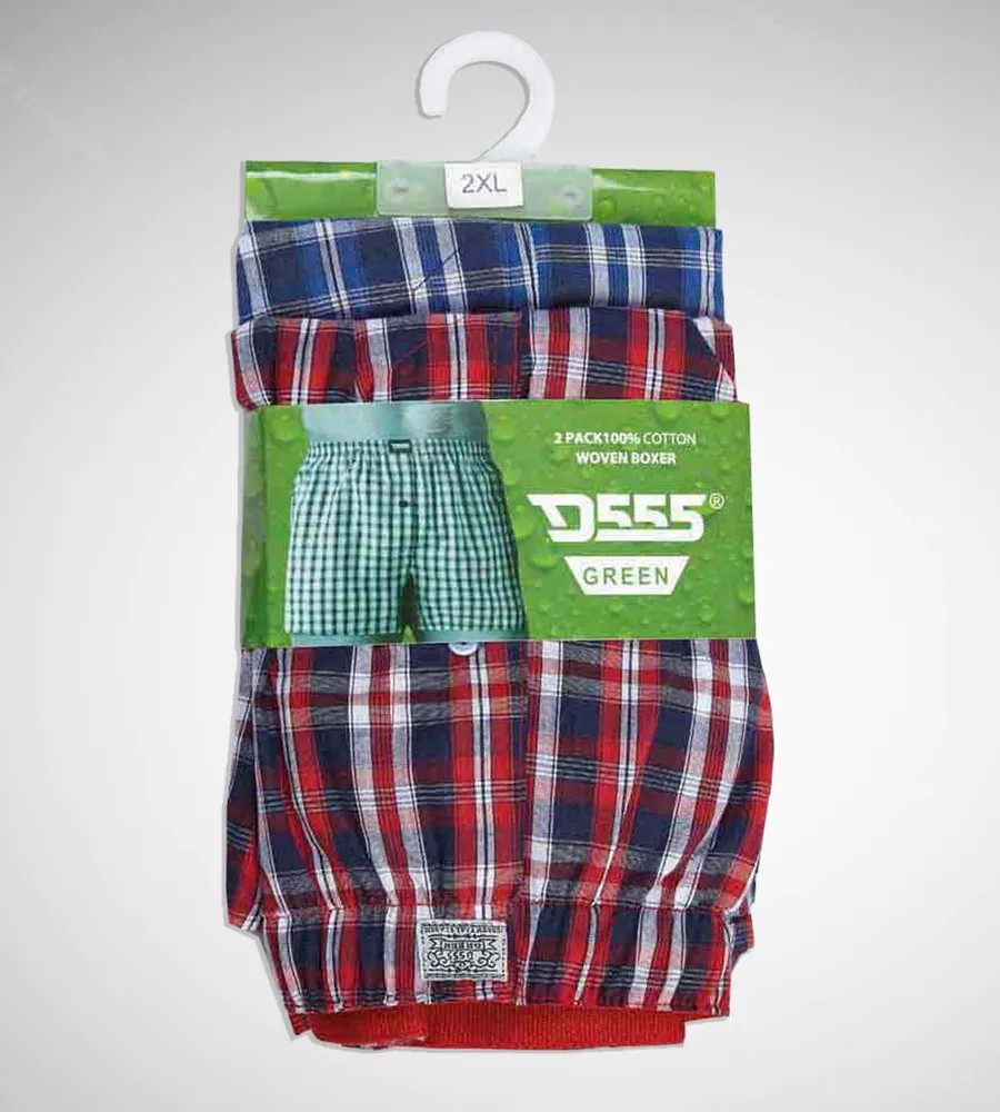 Pack of Two Woven Boxer Shorts (PLAID) for Big Men by D555