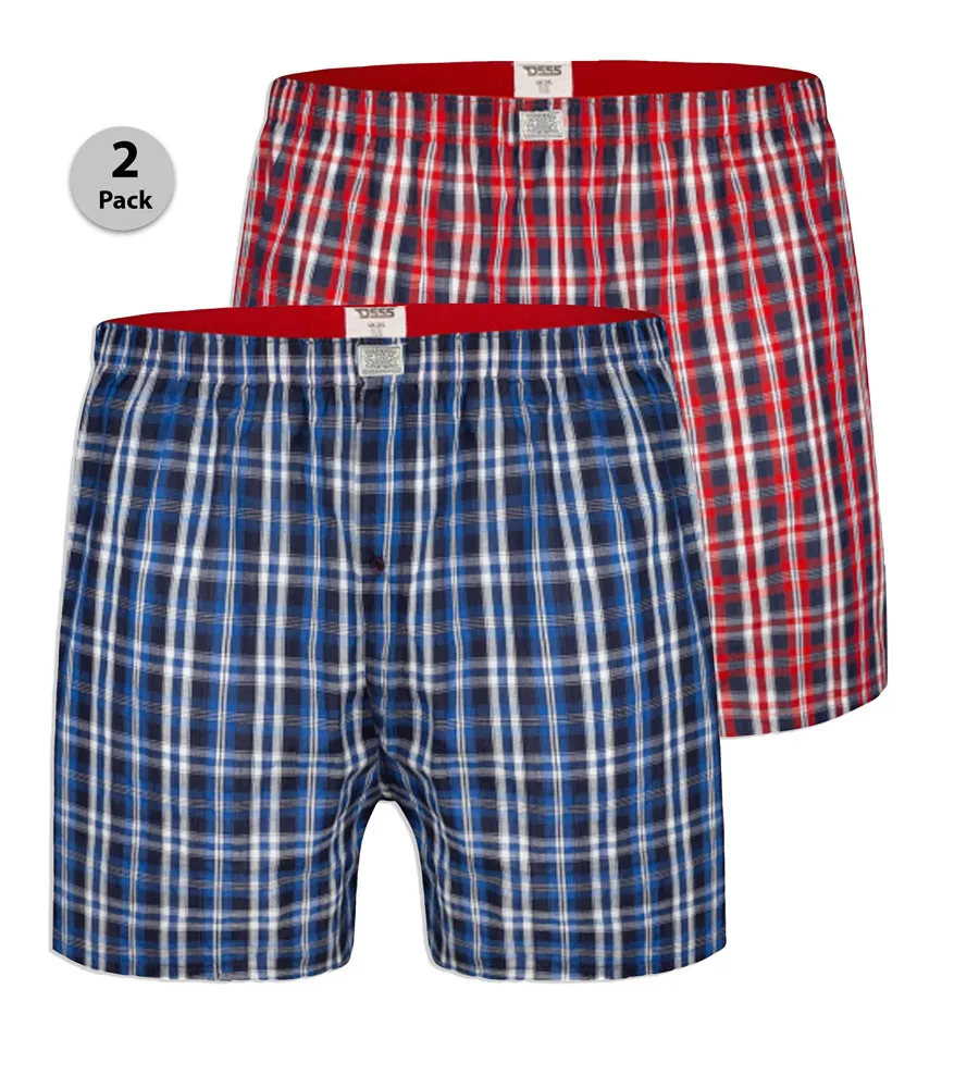 Pack of Two Woven Boxer Shorts (PLAID) for Big Men by D555