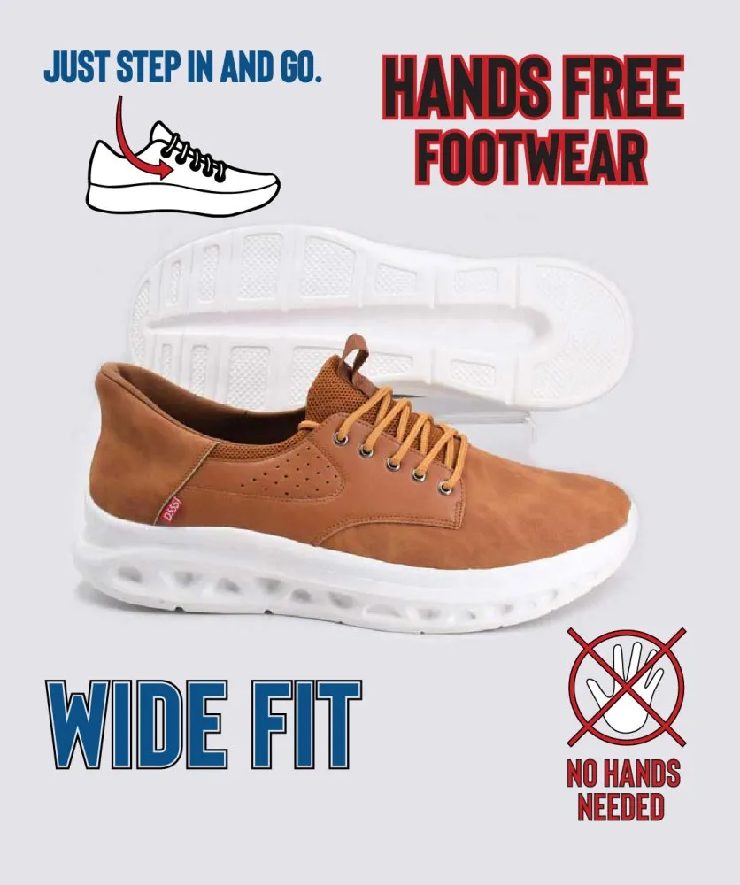 D555 Big Mens Tan Hands-Free Shoes with PU, Faux Suede Top and Faux Laces (DARTFORD 1)