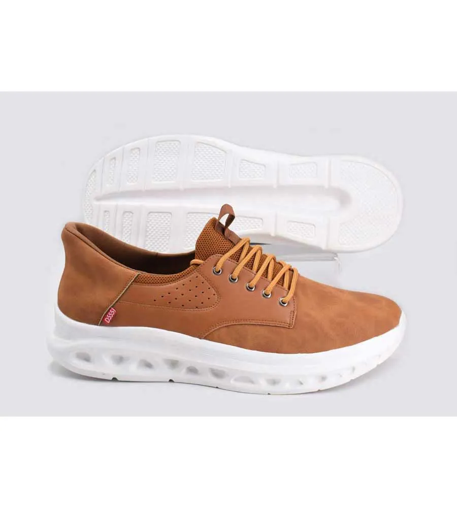 D555 Big Mens Tan Hands-Free Shoes with PU, Faux Suede Top and Faux Laces (DARTFORD 1)