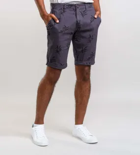 Navy Printed Stretch Shorts With Side Pockets (CHAPMAN 1) for Men by D555