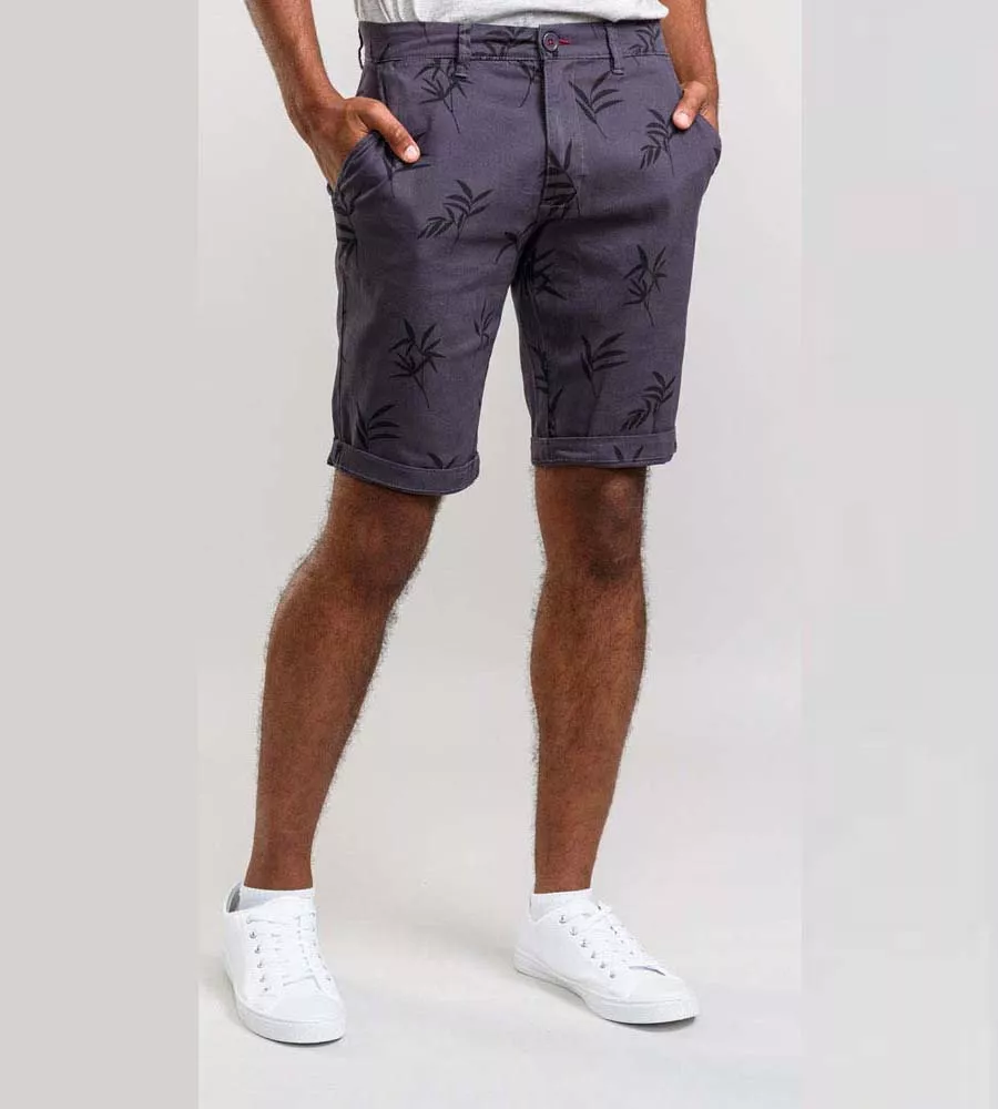 Navy Printed Stretch Shorts With Side Pockets (CHAPMAN 1) for Men by D555