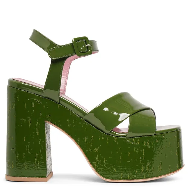 Dark Green Patent Platform Sandals by Haus of Honey Lacquer Doll