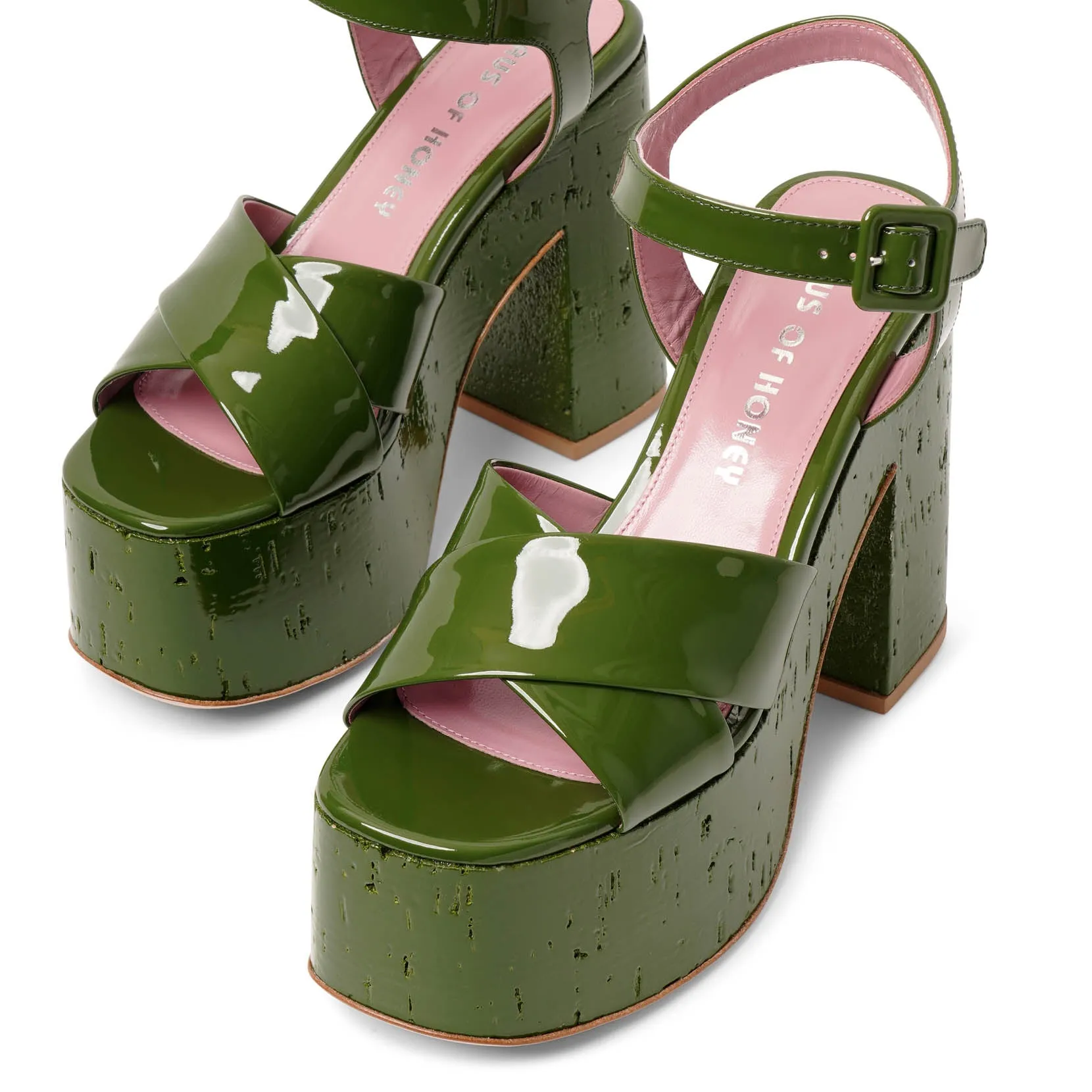 Dark Green Patent Platform Sandals by Haus of Honey Lacquer Doll