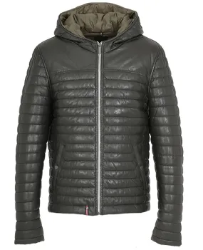 Men's Dark Khaki Leather Down Jacket Style 61814