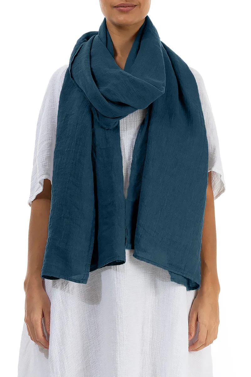 Teal Linen Scarf - Soft Gauze Fabric in Dark hue