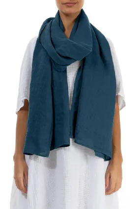 Teal Linen Scarf - Soft Gauze Fabric in Dark hue