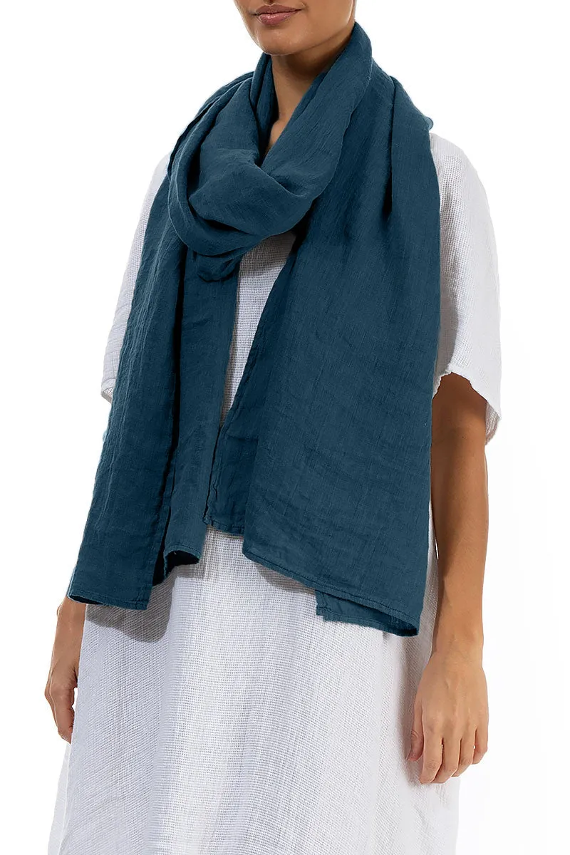 Teal Linen Scarf - Soft Gauze Fabric in Dark hue