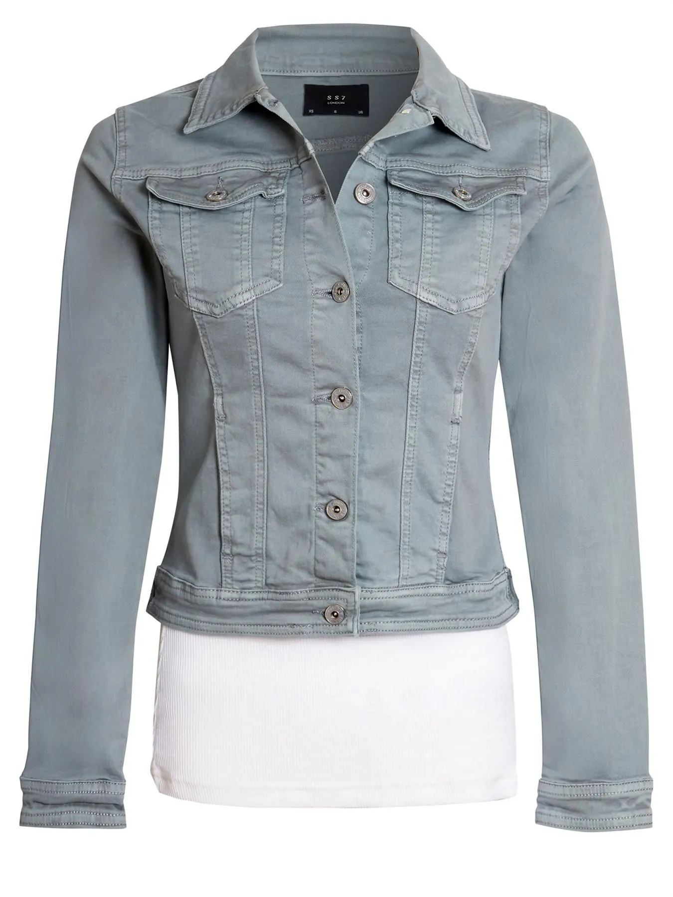 Stretch Denim Jacket in Grey, Red, and Yellow - Available in UK Sizes 6 to 14