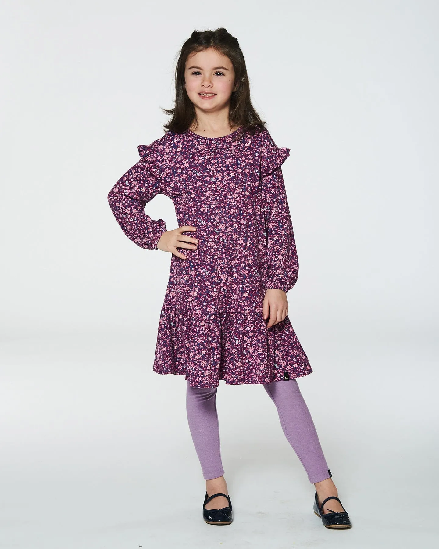 Dress With Frills Burgundy Printed Little Flowers