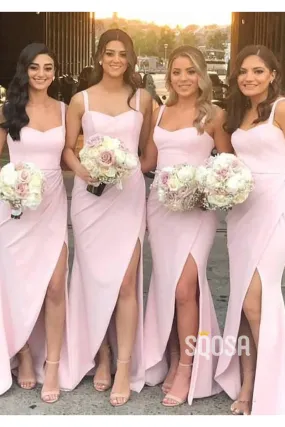 Elegant Mermaid Bridesmaid Dress with Spaghetti Straps and Side Slit