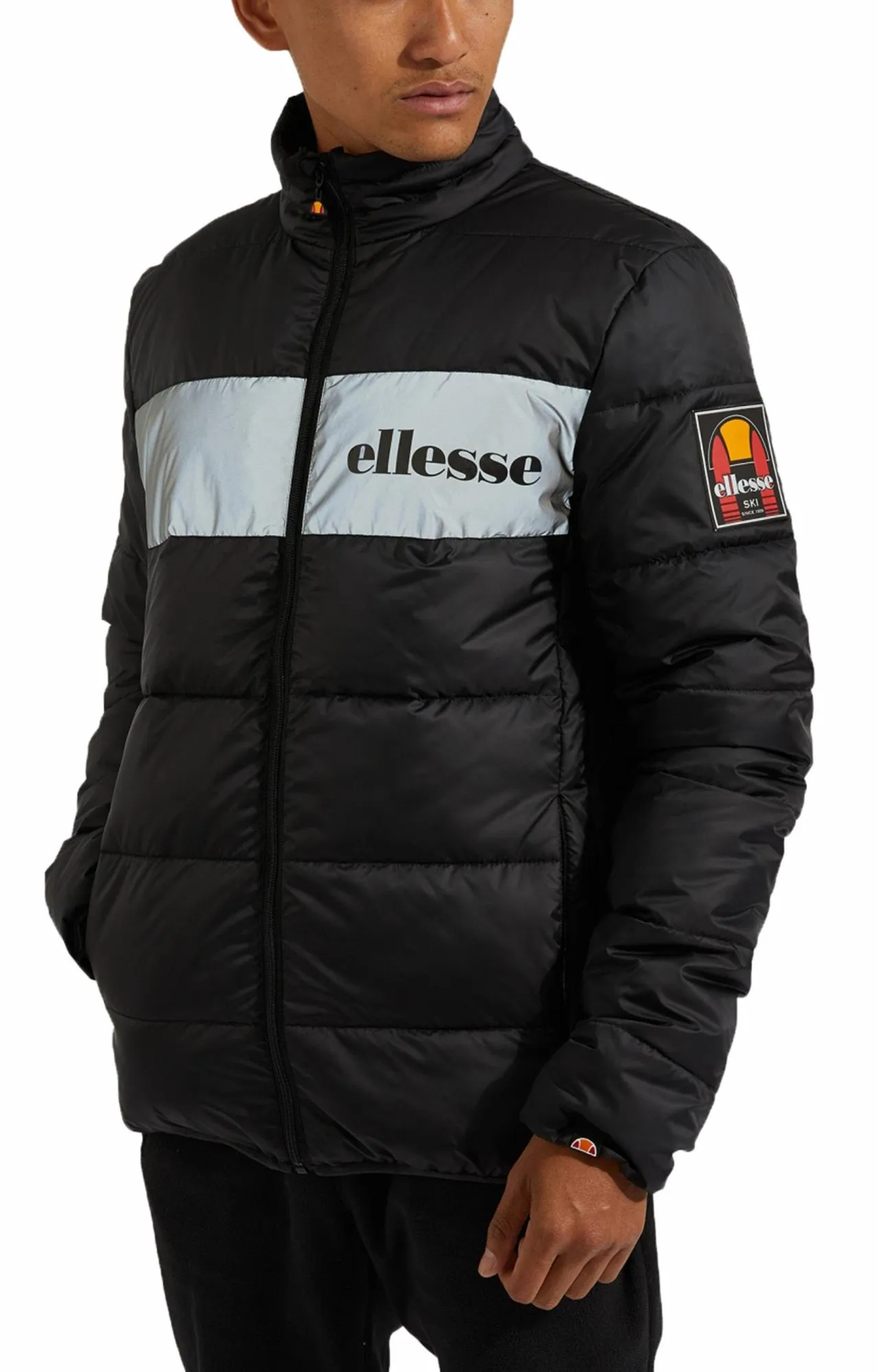 Black Reflective Padded Jacket Mens Ellesse Illo