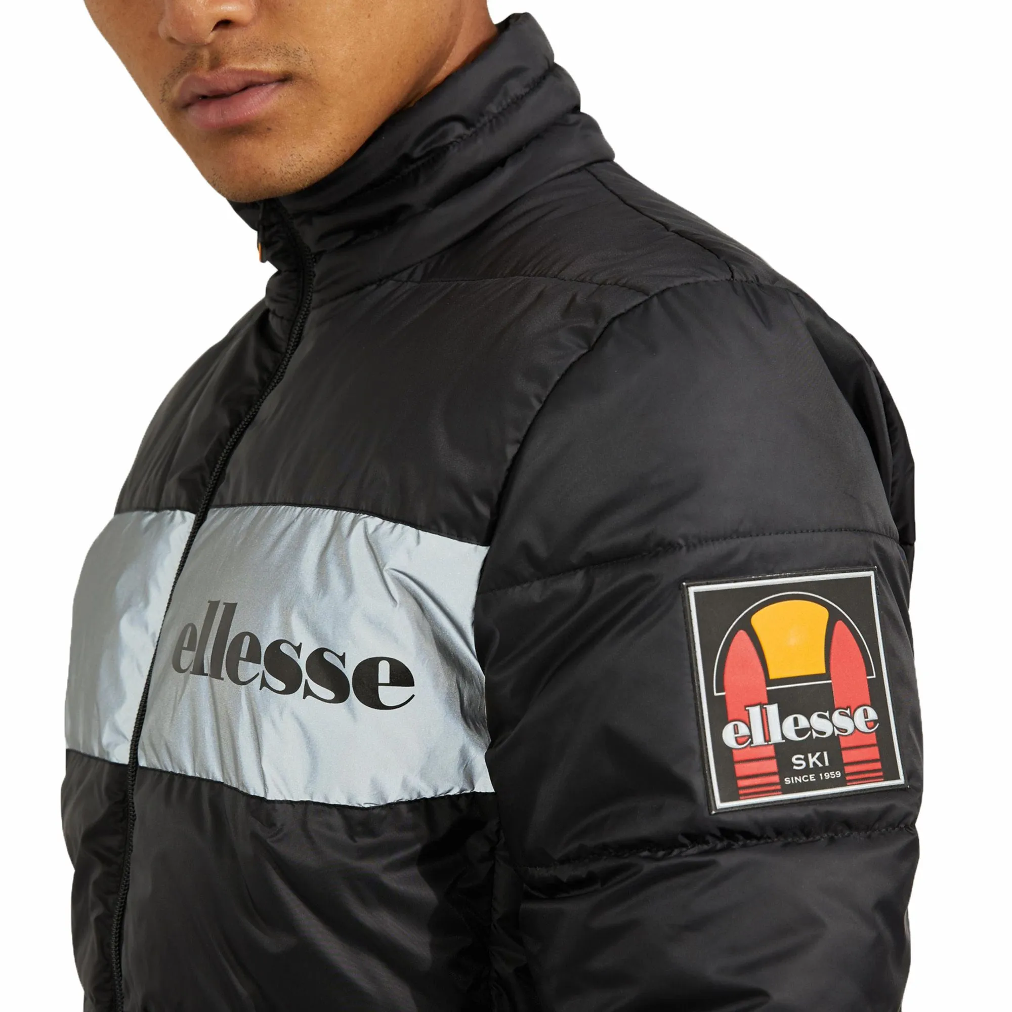 Black Reflective Padded Jacket Mens Ellesse Illo